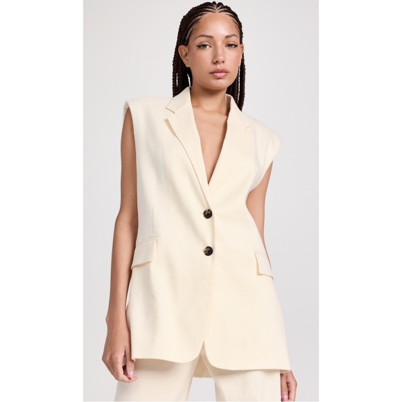 FRAME | $598 Oversized Linen Blend Vest in Off-White, Size Medium - Picture 1 of 15